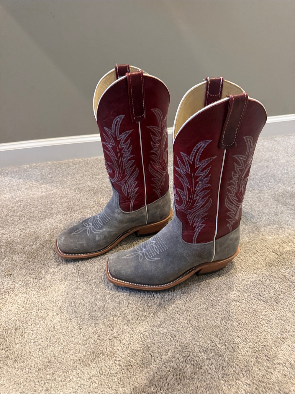 Anderson Bean Two-Tone Gray Suede & Burgundy Leather Western Boots